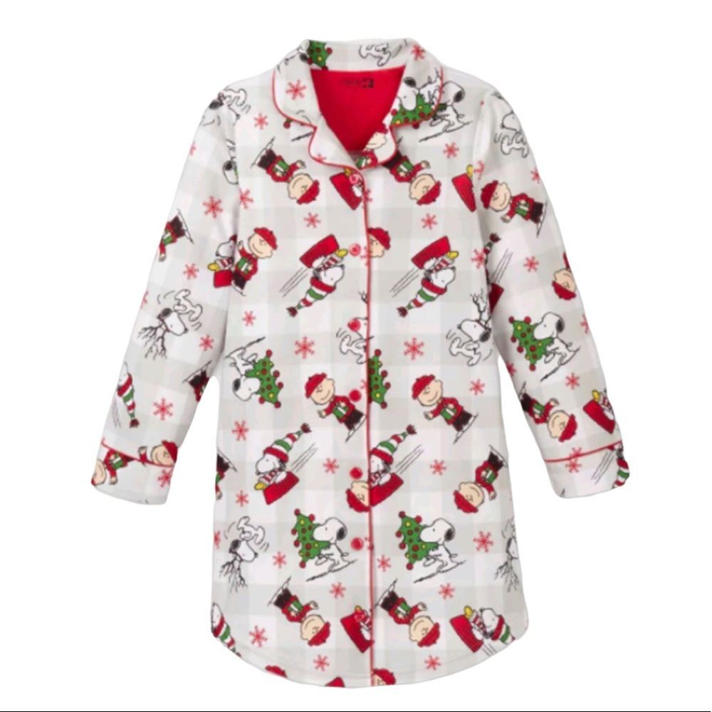 PEANUTS Charlie Brown Snoopy Girl Flannel Pajamas Dress Christmas Size XS S NWT